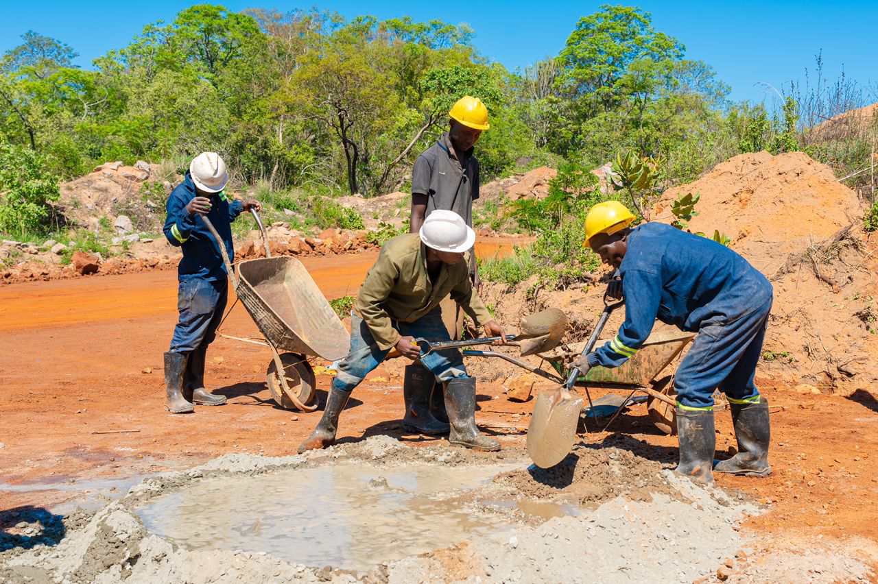 Laying down of the culverts.